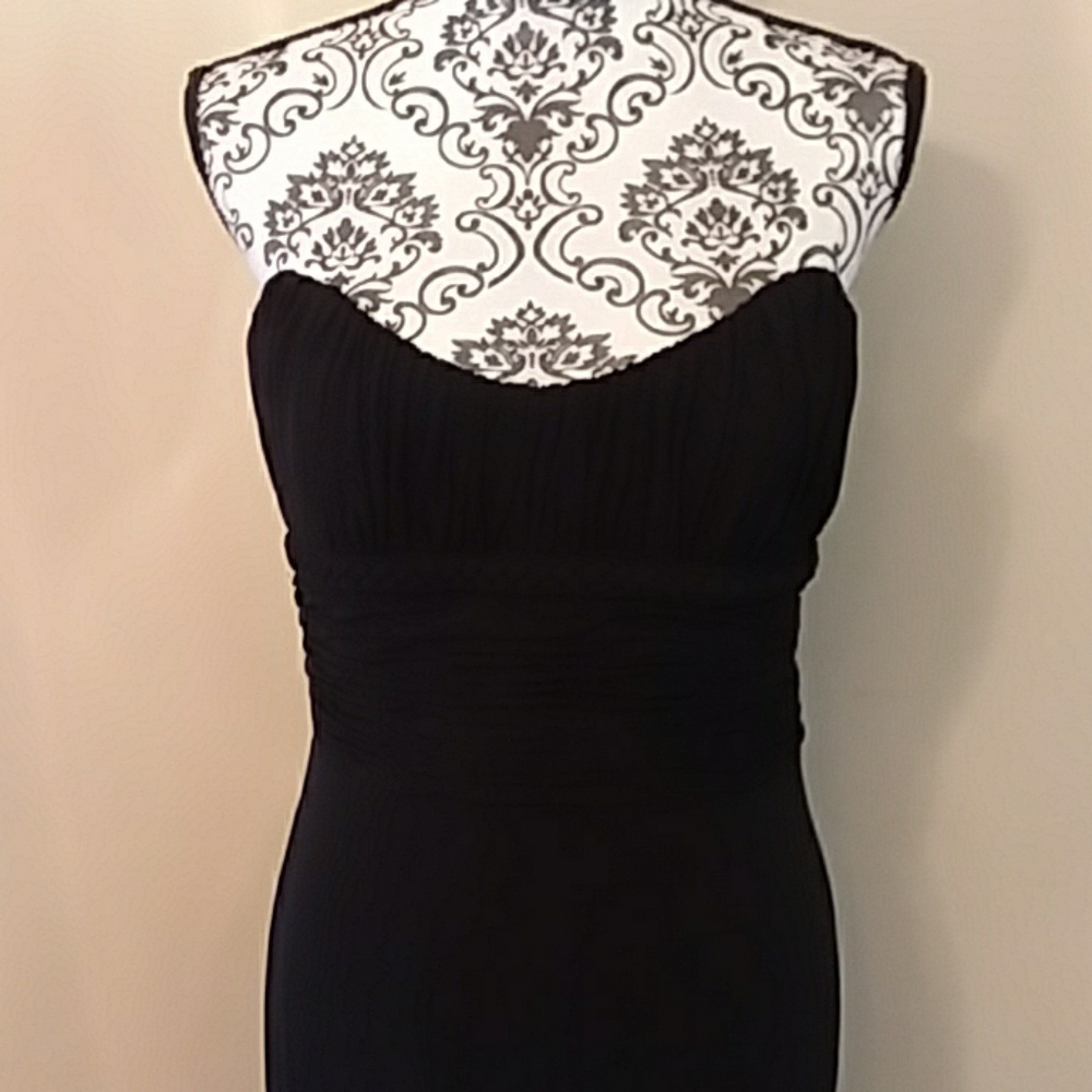 Badgley Mischka Black Strapless Maxi Gown Women Size 8 Prom Dress Ruched